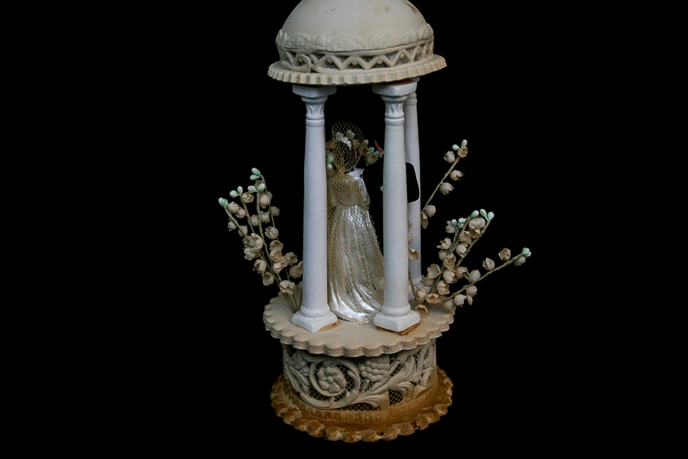 Circa 1960s Wedding Cake Topper and Champagne Glasses