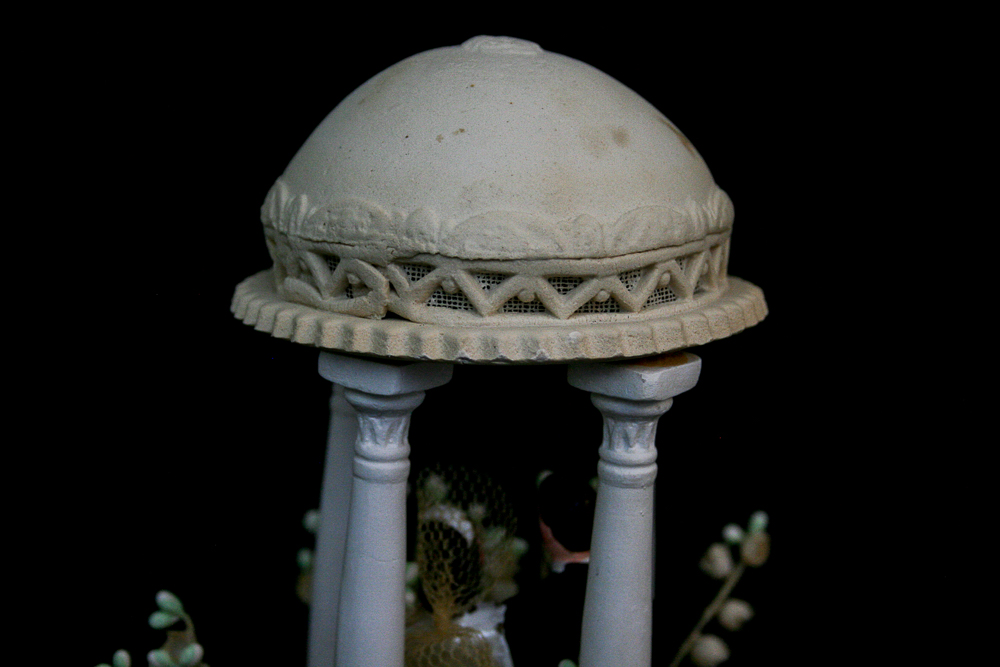 Circa 1960s Wedding Cake Topper and Champagne Glasses