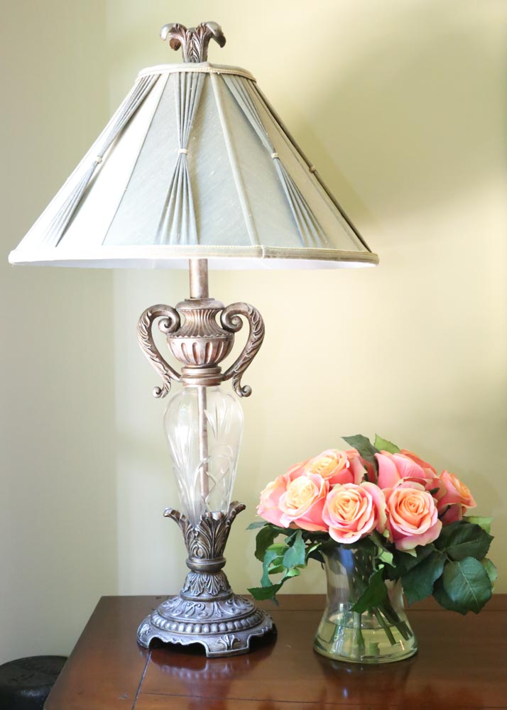 Neoclassical Inspired Lamp and Faux Floral Décor