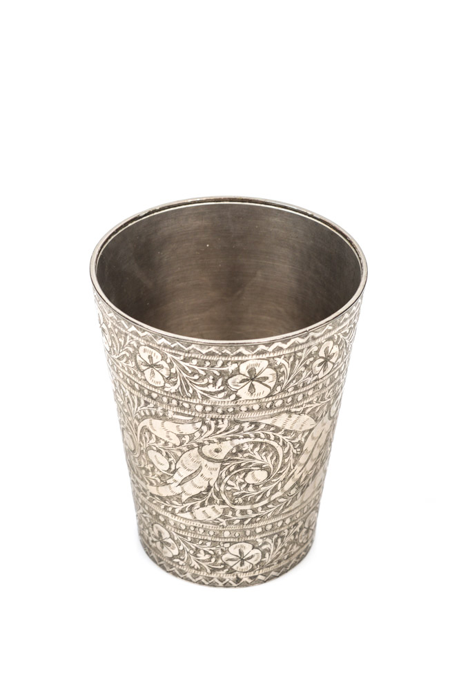 Antique Engraved Silver Tone Metal Cup