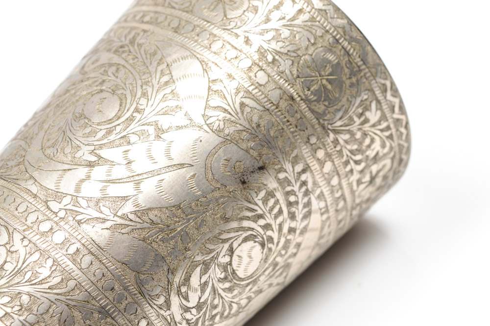 Antique Engraved Silver Tone Metal Cup