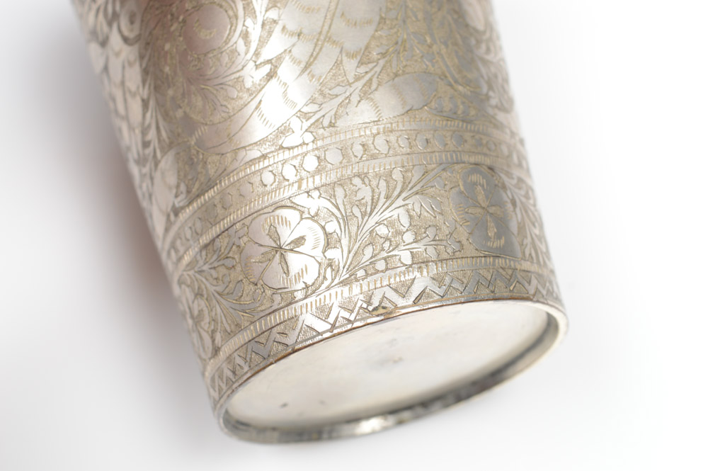 Antique Engraved Silver Tone Metal Cup