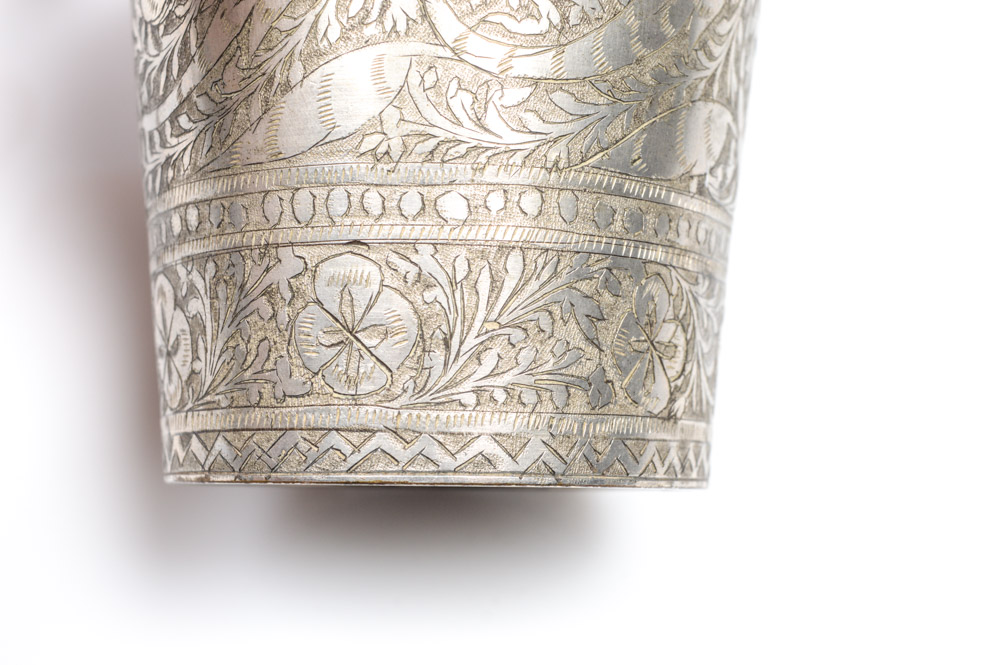 Antique Engraved Silver Tone Metal Cup
