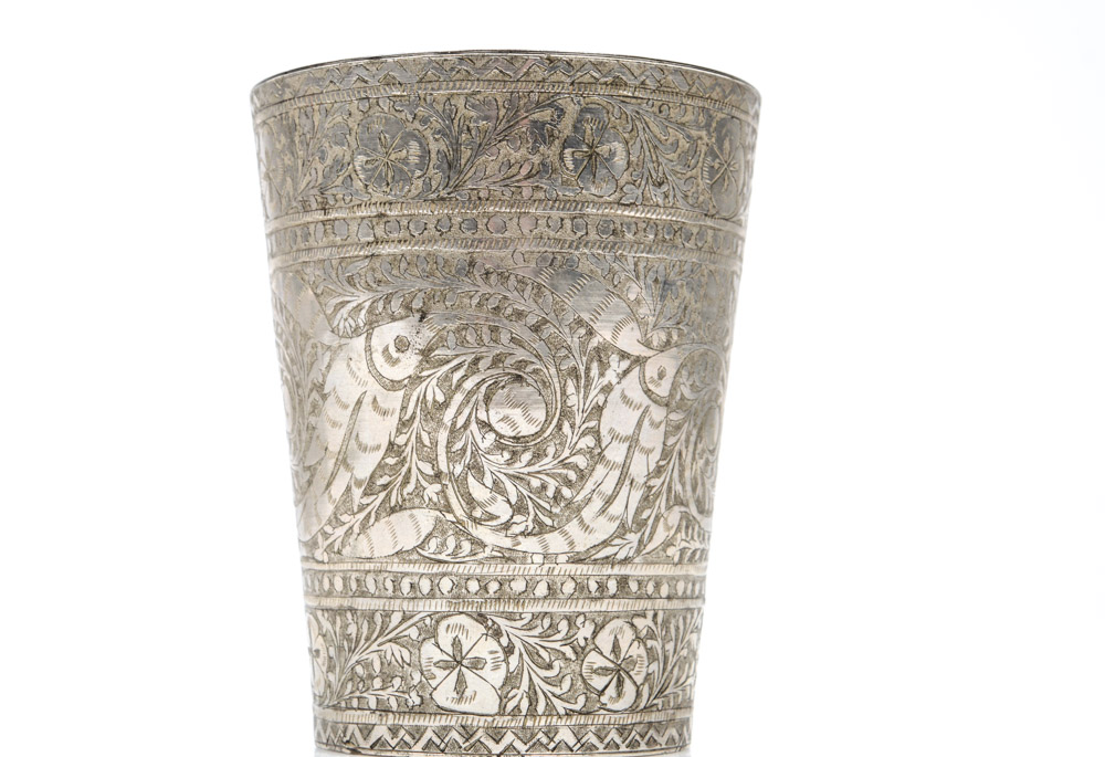 Antique Engraved Silver Tone Metal Cup