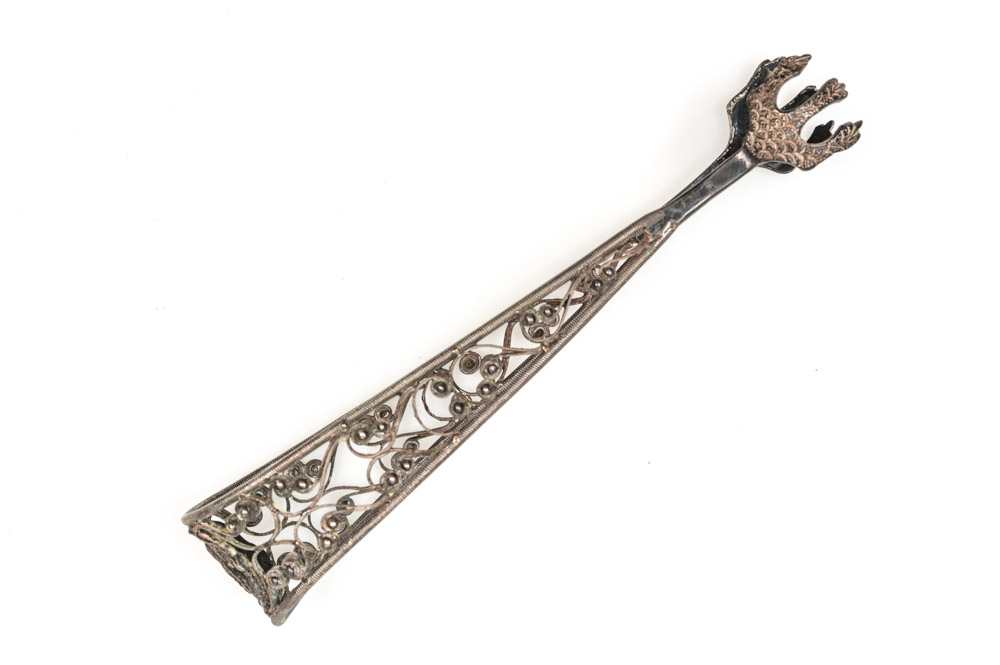 Antique Sterling Silver Filigree Tongs