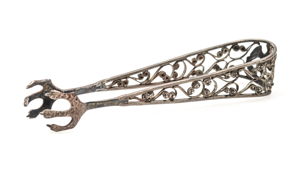 Antique Sterling Silver Filigree Tongs