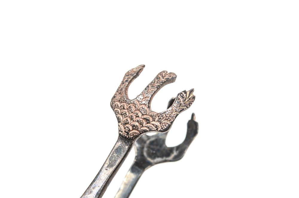 Antique Sterling Silver Filigree Tongs