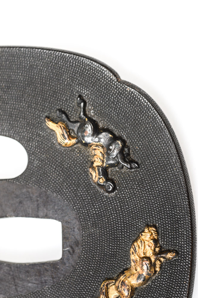 Antique Japanese Tsuba Sword Guard with Horses