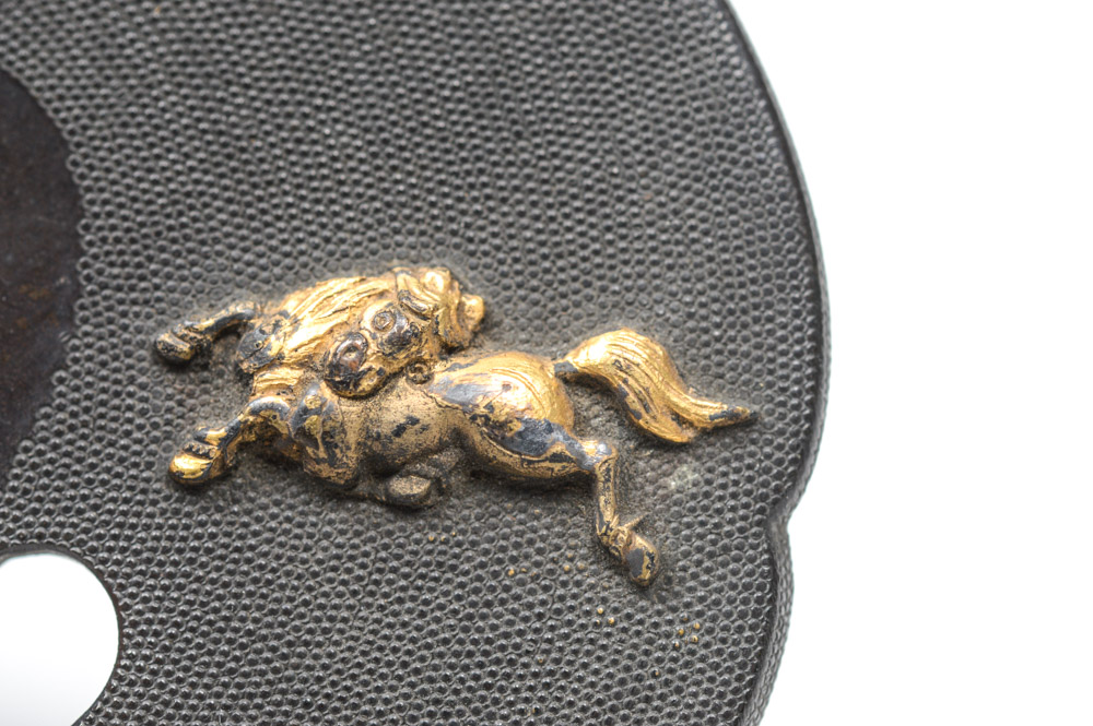 Antique Japanese Tsuba Sword Guard with Horses