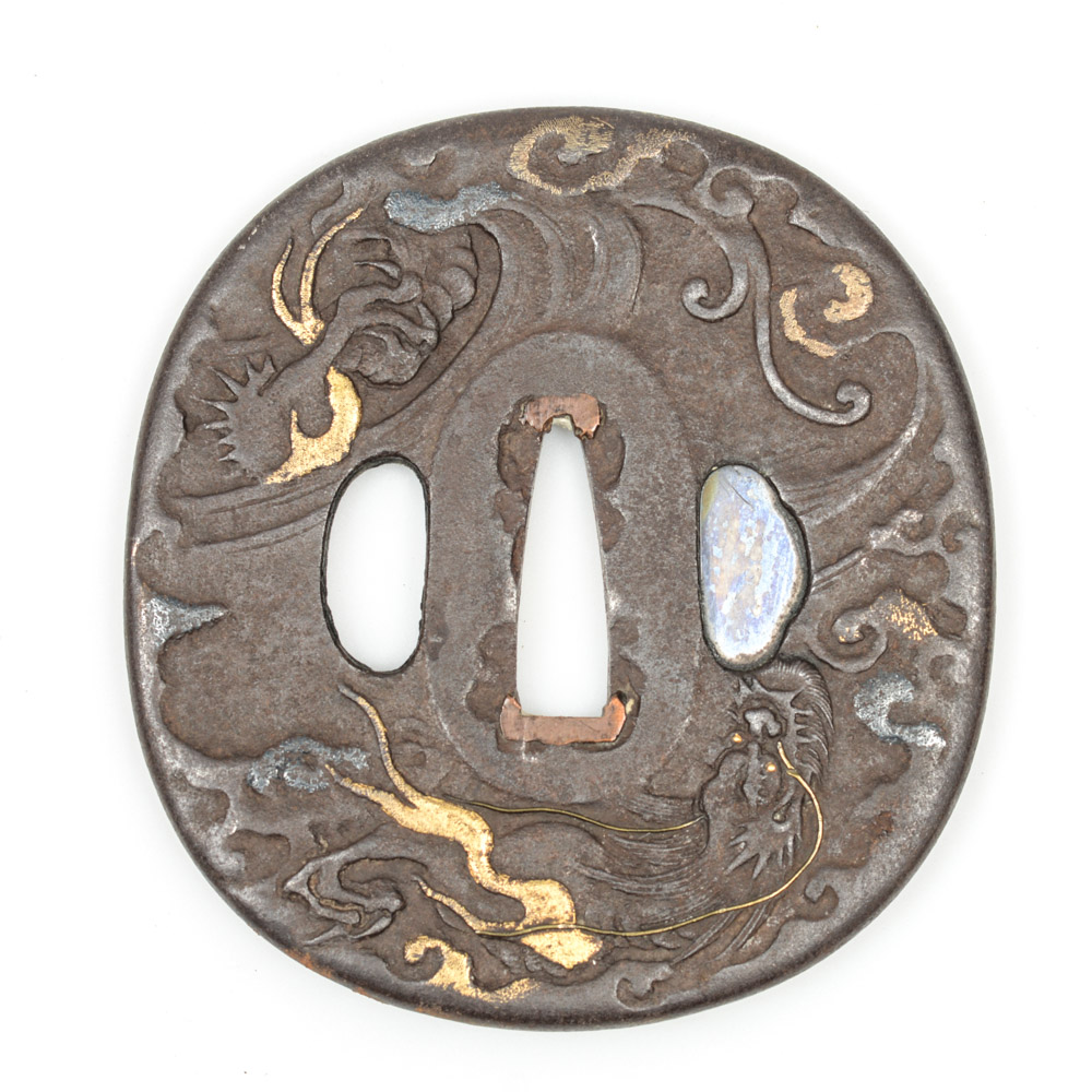 Antique Japanese Tsuba Sword Guard With a Dragon