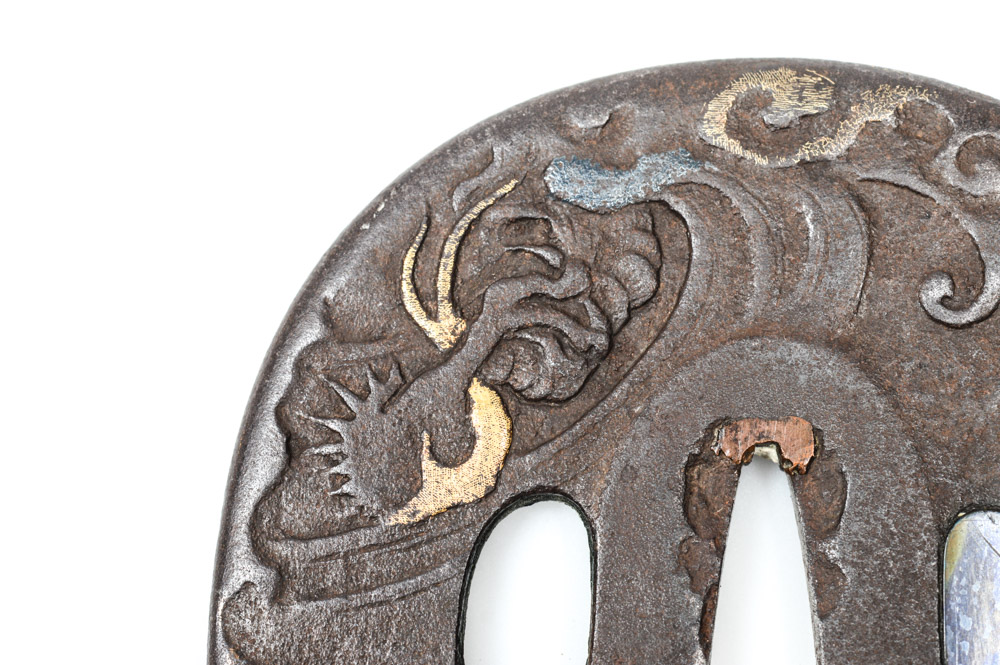 Antique Japanese Tsuba Sword Guard With a Dragon