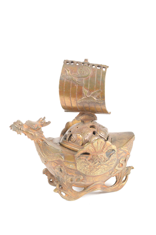 Antique Chinese Brass Dragon Incense Burner