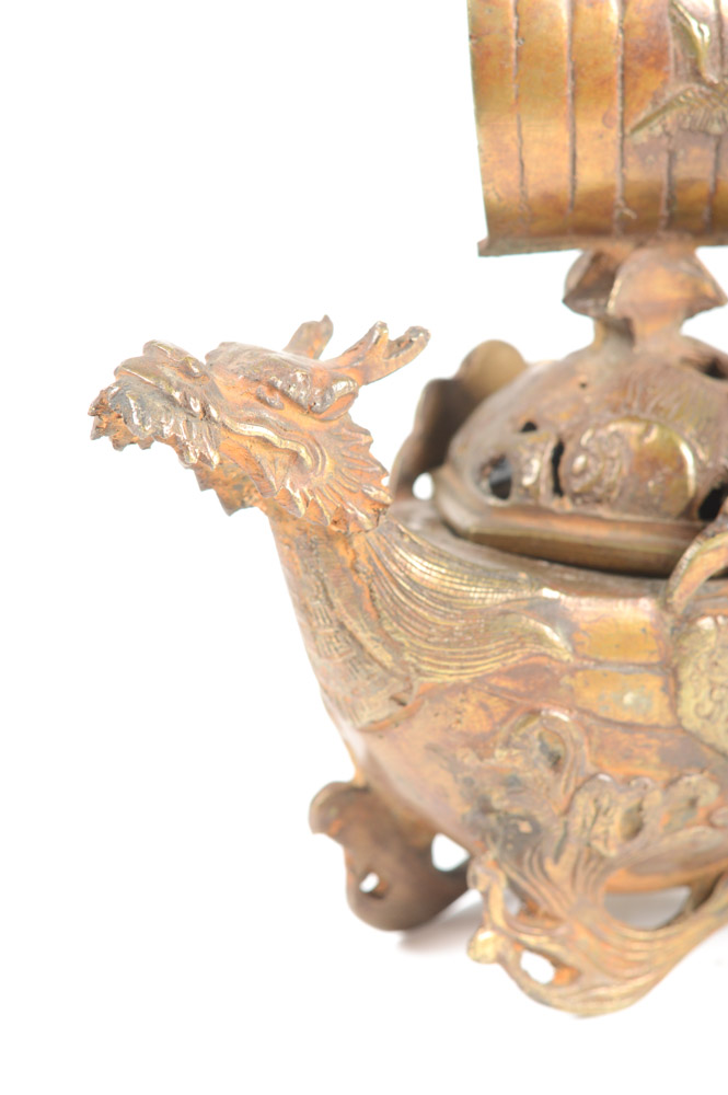 Antique Chinese Brass Dragon Incense Burner