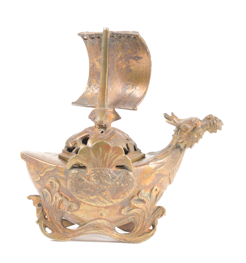 Antique Chinese Brass Dragon Incense Burner