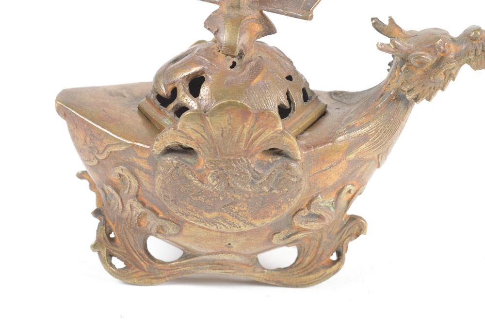 Antique Chinese Brass Dragon Incense Burner