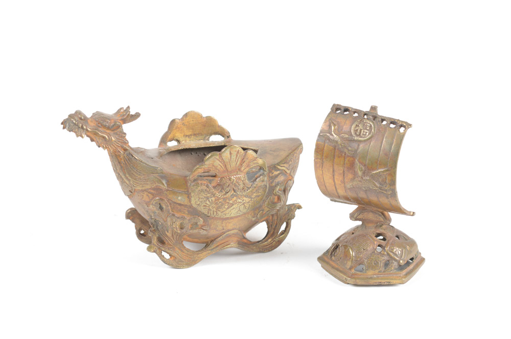 Antique Chinese Brass Dragon Incense Burner