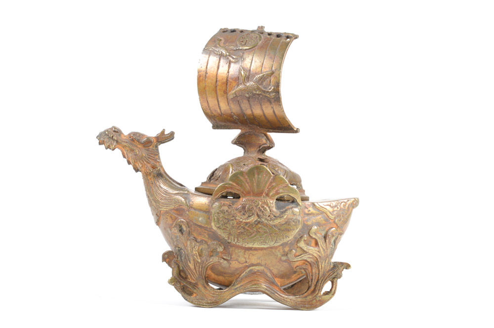 Antique Chinese Brass Dragon Incense Burner