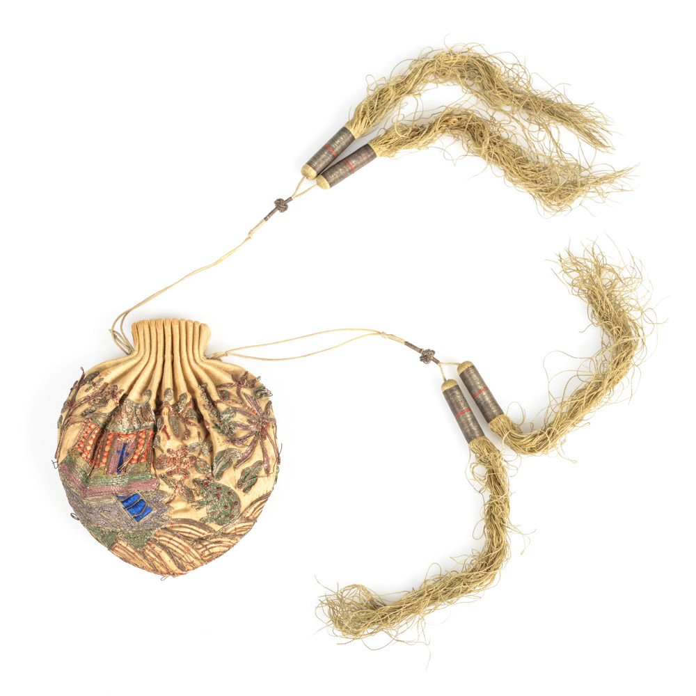 Antique Chinese Embroidered Silk Purse