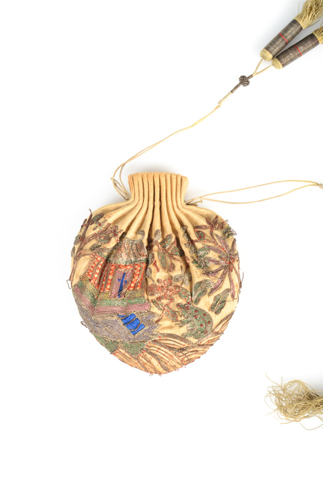 Antique Chinese Embroidered Silk Purse