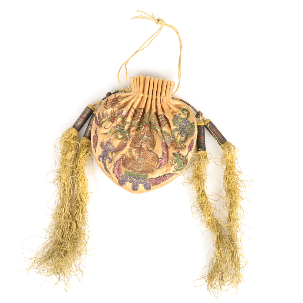 Antique Chinese Embroidered Silk Purse