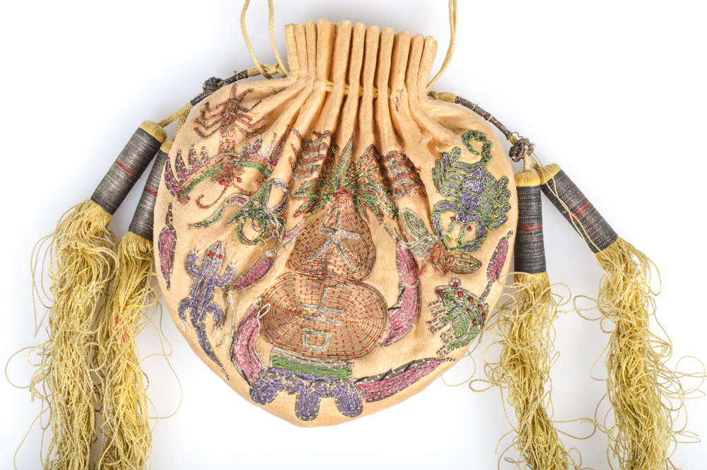 Antique Chinese Embroidered Silk Purse