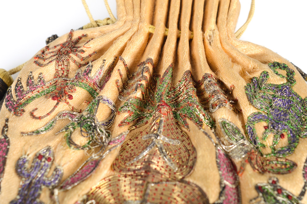 Antique Chinese Embroidered Silk Purse