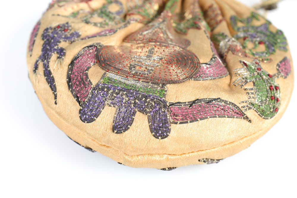 Antique Chinese Embroidered Silk Purse