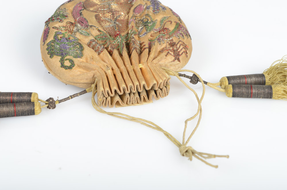 Antique Chinese Embroidered Silk Purse