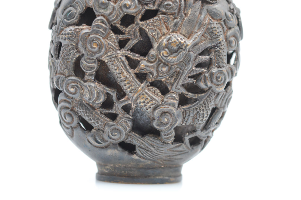 Antique Chinese Brass and Turquoise Snuff Bottle