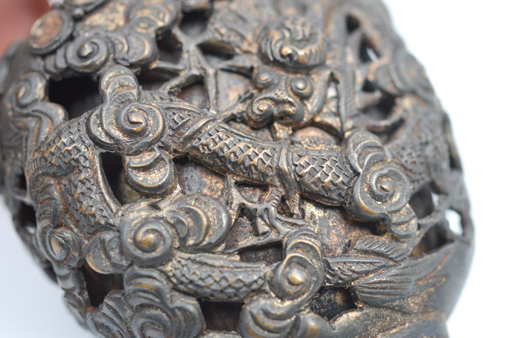 Antique Chinese Brass and Turquoise Snuff Bottle