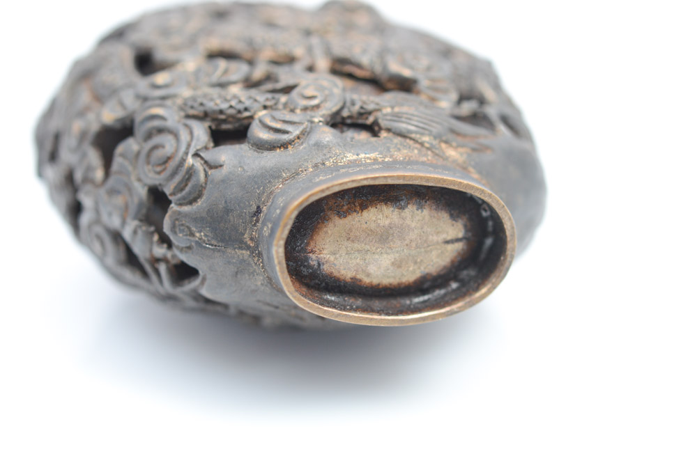 Antique Chinese Brass and Turquoise Snuff Bottle