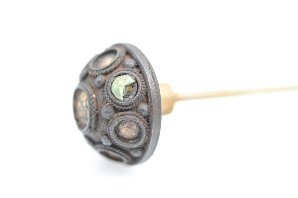 Antique Chinese Brass and Turquoise Snuff Bottle