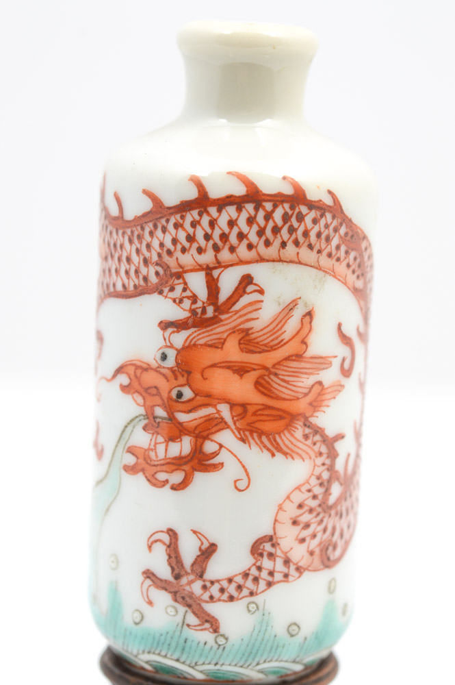 Antique Chinese Miniature Porcelain Vase and Teak Stand