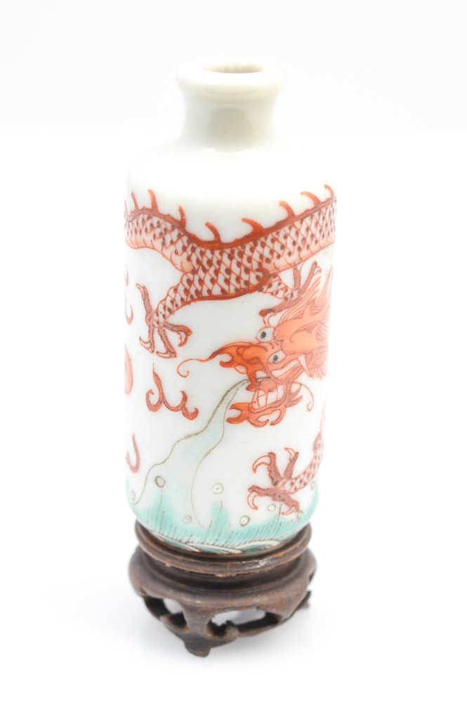 Antique Chinese Miniature Porcelain Vase and Teak Stand