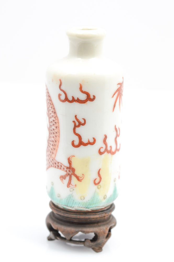 Antique Chinese Miniature Porcelain Vase and Teak Stand