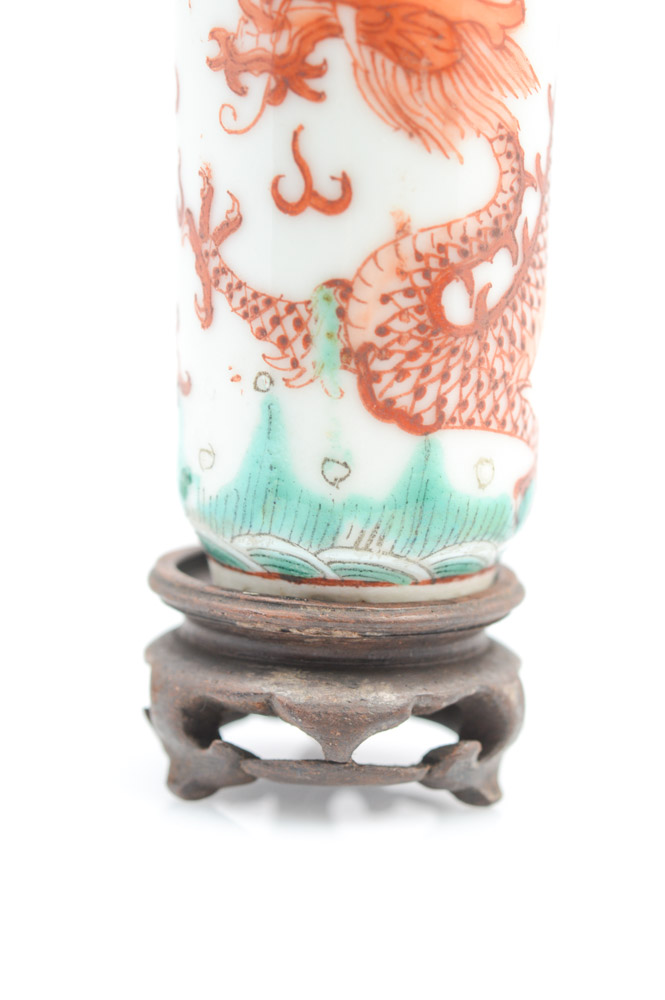 Antique Chinese Miniature Porcelain Vase and Teak Stand