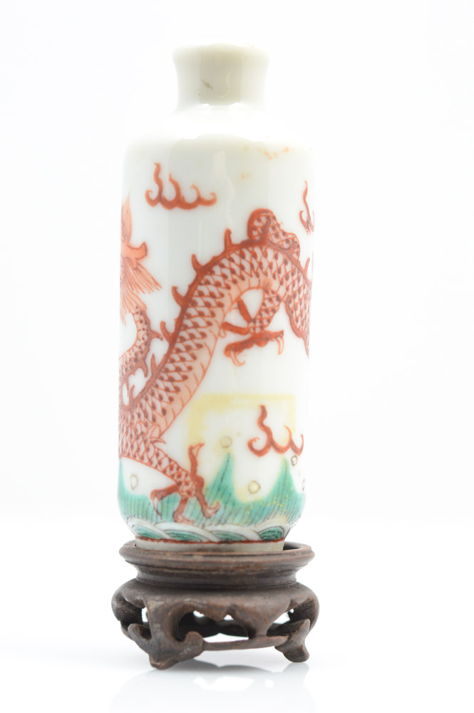 Antique Chinese Miniature Porcelain Vase and Teak Stand