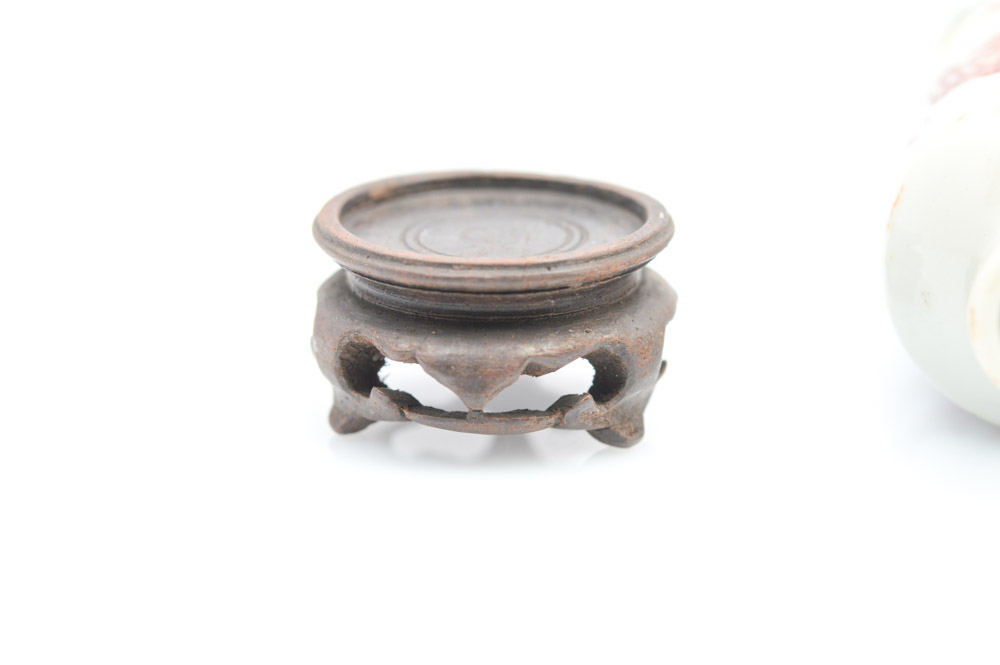 Antique Chinese Miniature Porcelain Vase and Teak Stand