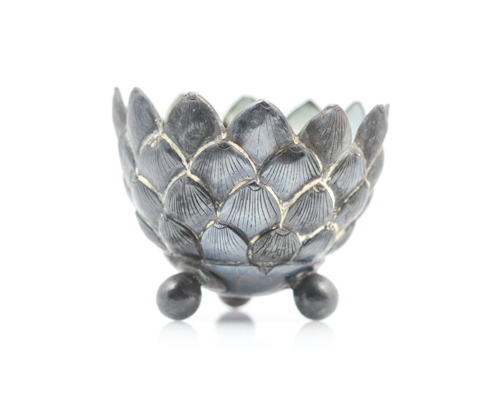 Antique Chinese Bronze Lotus-Shaped Bowl and Spoon