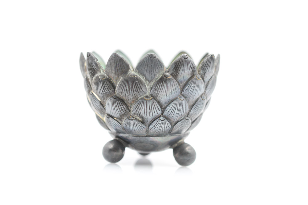 Antique Chinese Bronze Lotus-Shaped Bowl and Spoon