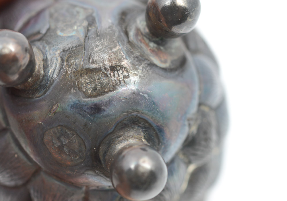 Antique Chinese Bronze Lotus-Shaped Bowl and Spoon