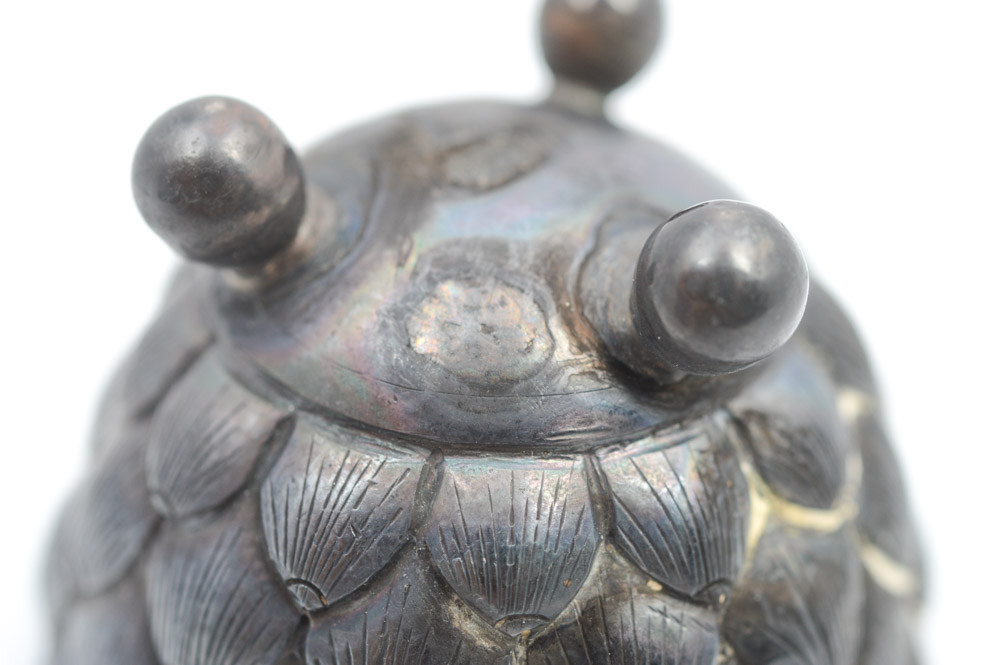 Antique Chinese Bronze Lotus-Shaped Bowl and Spoon