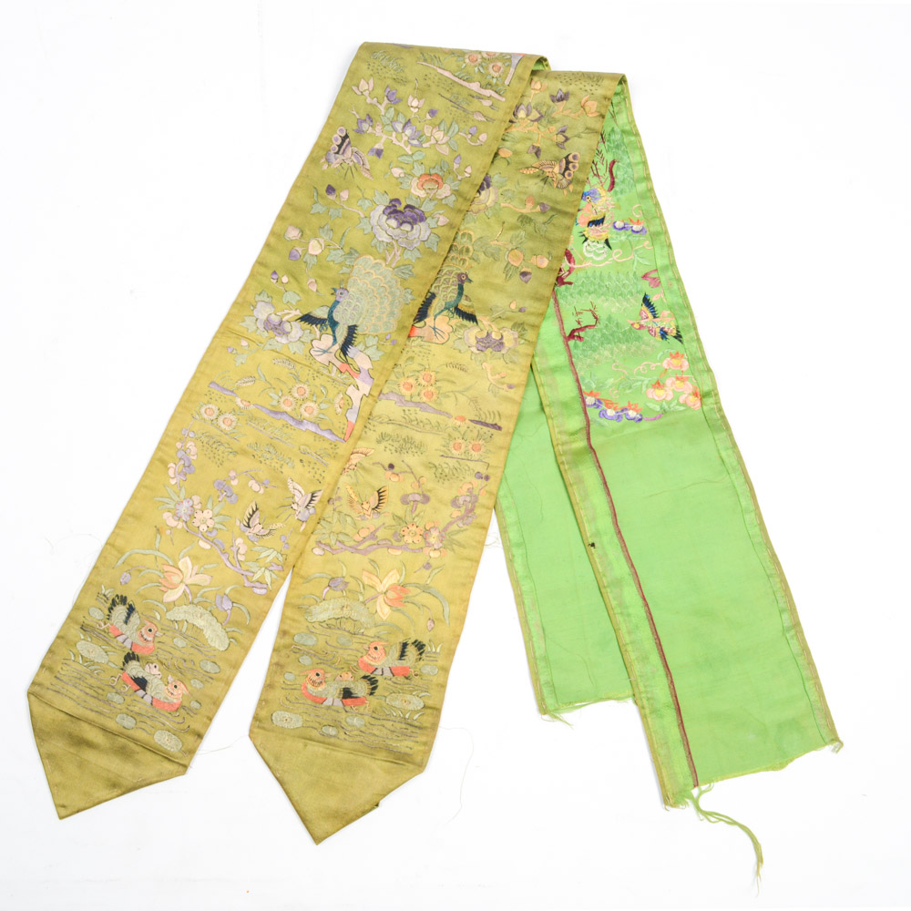 Chinese Late Qing Dynasty Silk Embroidered Belt
