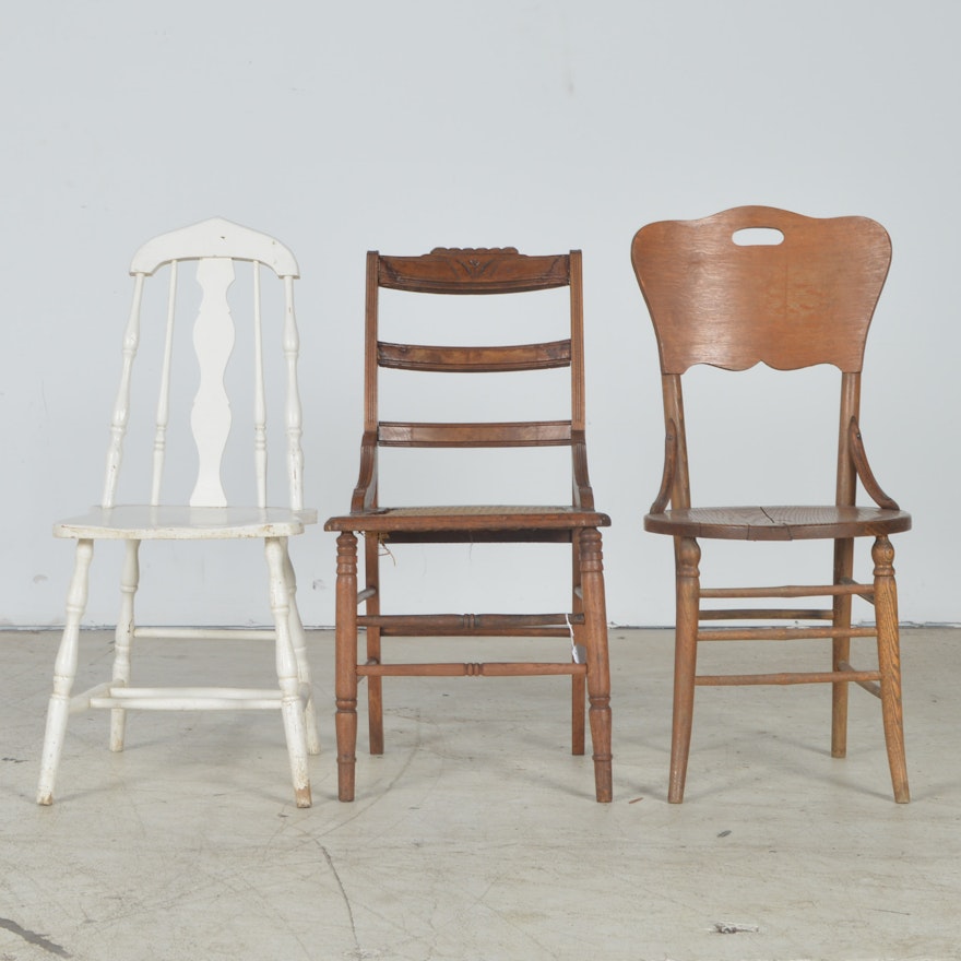 Three Vintage Wooden Chairs