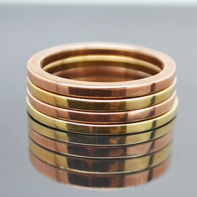 Two 10K Rose and Two 10K Green Gold Slim Rings
