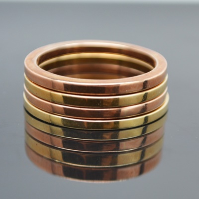 Two 10K Rose and Two 10K Green Gold Slim Rings