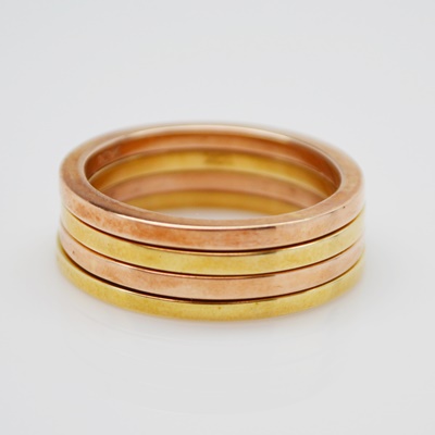 Two 10K Rose and Two 10K Green Gold Slim Rings