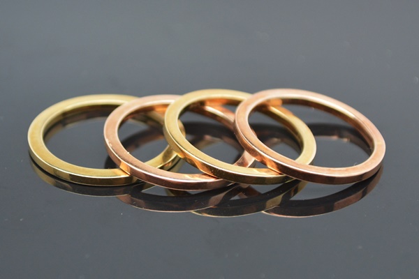 Two 10K Rose and Two 10K Green Gold Slim Rings