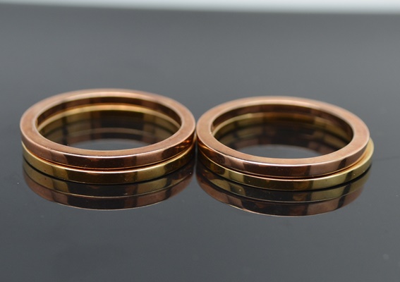 Two 10K Rose and Two 10K Green Gold Slim Rings