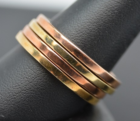 Two 10K Rose and Two 10K Green Gold Slim Rings